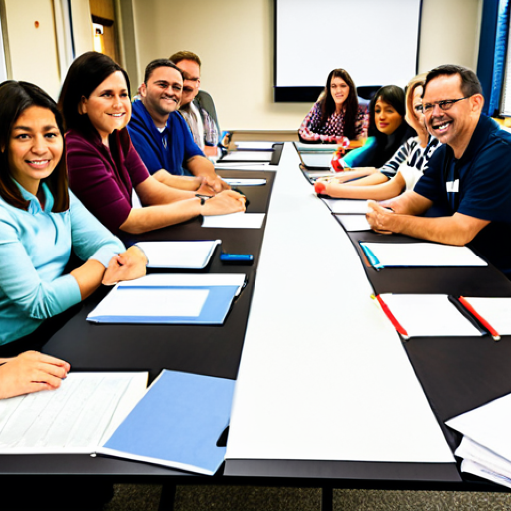 "A diverse group of fully clothed teachers attending a professional development workshop on literacy, focused on new teaching techniques, appropriate attire, safe for work, perfect anatomy, correct proportions, well-formed hands, proper finger count, natural body proportions, professional setting, bright and engaging atmosphere, family-friendly, high quality."