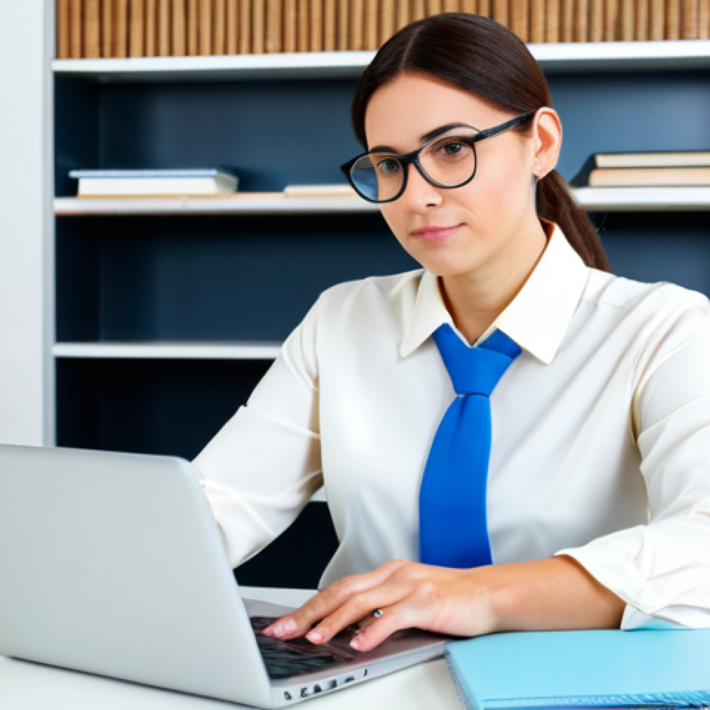 State Requirements Research**

Prompt: A focused teacher, fully clothed in a modest, professional outfit (blouse and skirt), sitting at a desk researching state education requirements on a laptop. The background is a bright, organized home office with bookshelves. "Safe for work," "appropriate content," "fully clothed," "professional," perfect anatomy, correct proportions, natural pose, well-formed hands, proper finger count, natural body proportions, high quality.

**
