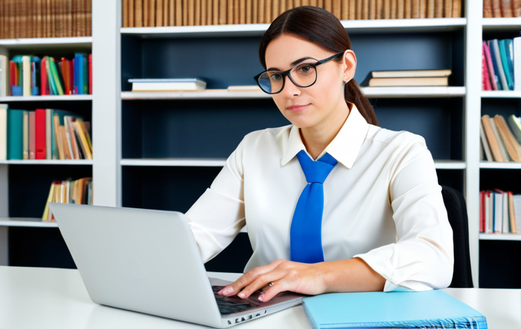 State Requirements Research**

Prompt: A focused teacher, fully clothed in a modest, professional outfit (blouse and skirt), sitting at a desk researching state education requirements on a laptop. The background is a bright, organized home office with bookshelves. "Safe for work," "appropriate content," "fully clothed," "professional," perfect anatomy, correct proportions, natural pose, well-formed hands, proper finger count, natural body proportions, high quality.

**
