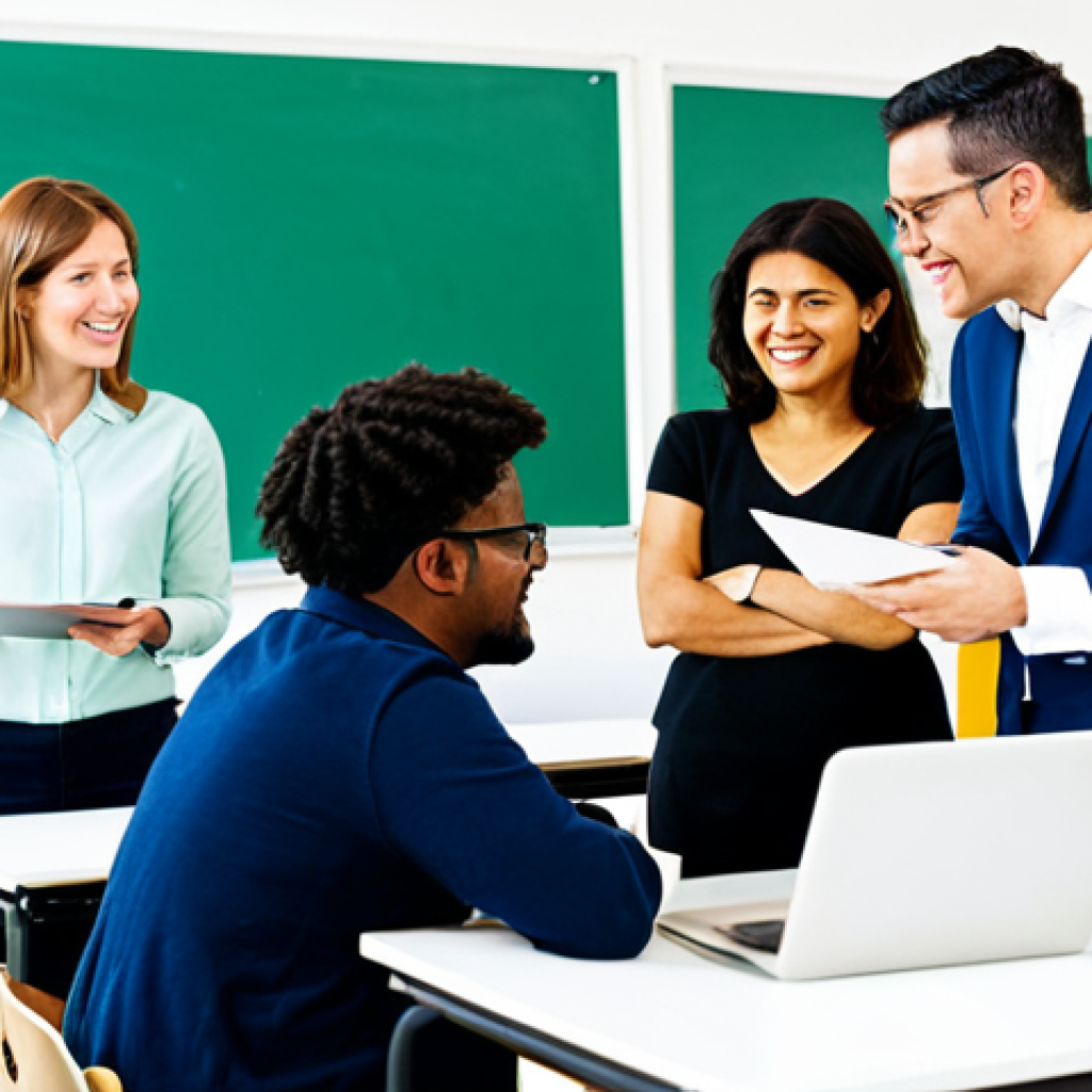 문해교육사와 학습 목표 연구 결과 - **Prompt:** A diverse group of adult learners in a brightly lit classroom, fully clothed in casual a...