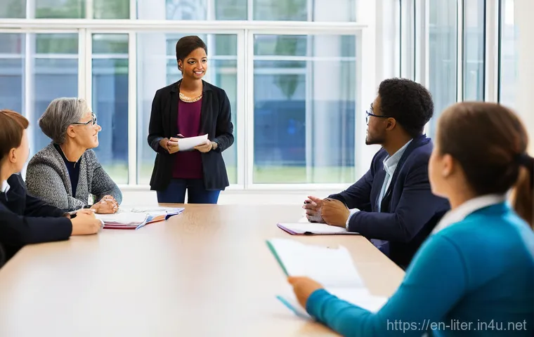 문해교육사 국가 인증 제도의 의미 - **Prompt:** A diverse group of adult learners, aged 30s to 60s, attentively seated around a large, m...