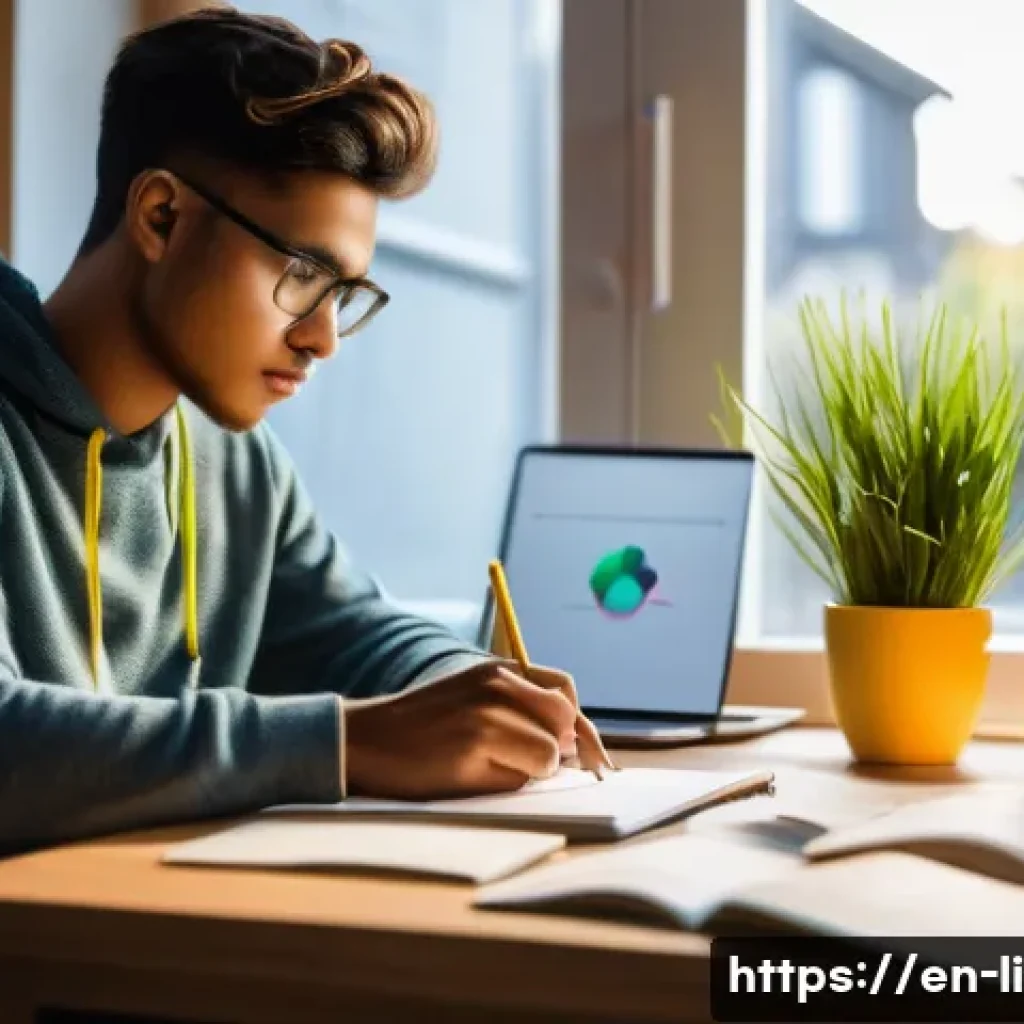 문해교육사 자격증 기출문제 활용법 - A focused young adult studying at a modern home desk, surrounded by open literacy certification exam...