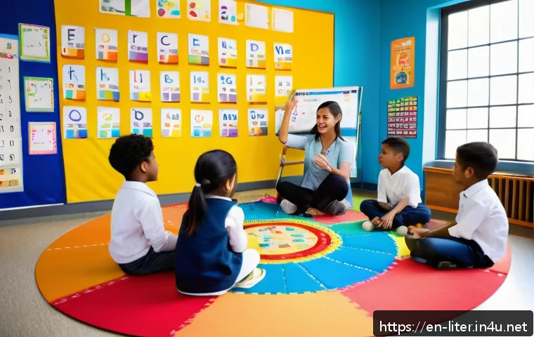 문해교육사 시험 과목 상세 분석 - A bright and inviting elementary classroom focused on literacy development, featuring diverse young ...