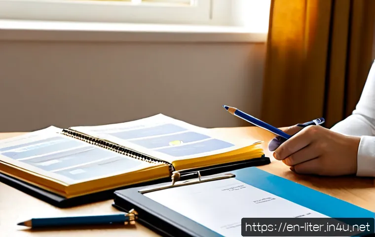 Home 17 문해교육사 자격증과 학습 자료 준비 - Photorealistic adult literacy educator preparing certification study materials at a bright home offi...